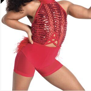 Red sequin Bollywood/jazz costume with fur attached (hair piece included)